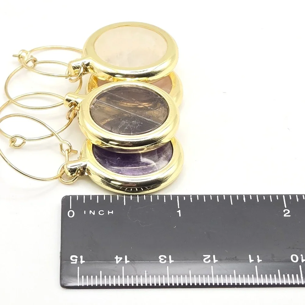 Set of 4 Gemstone Wine Glass Charms Gold Plated Amethyst Rose Quartz Labradorite